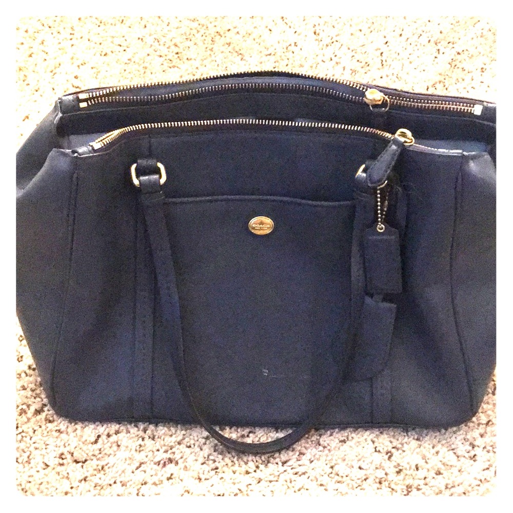 Navy blue leather coach purse